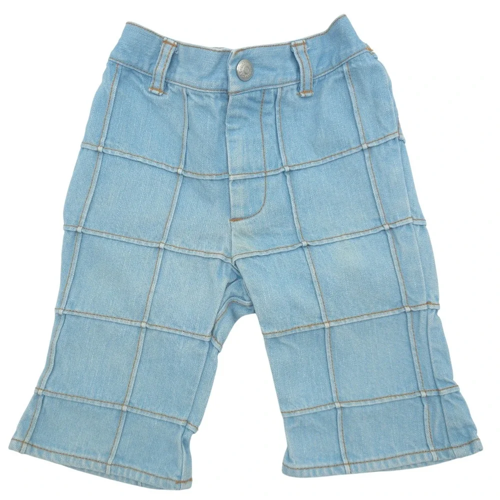 Baby Gap Denim Jeans Grid Stitched Light Wash Vintage 6-12 Months Boys Girls